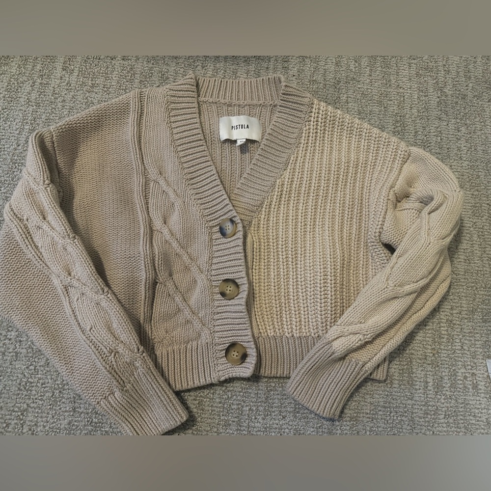 Pistola‎ cardigan half and half beige color block